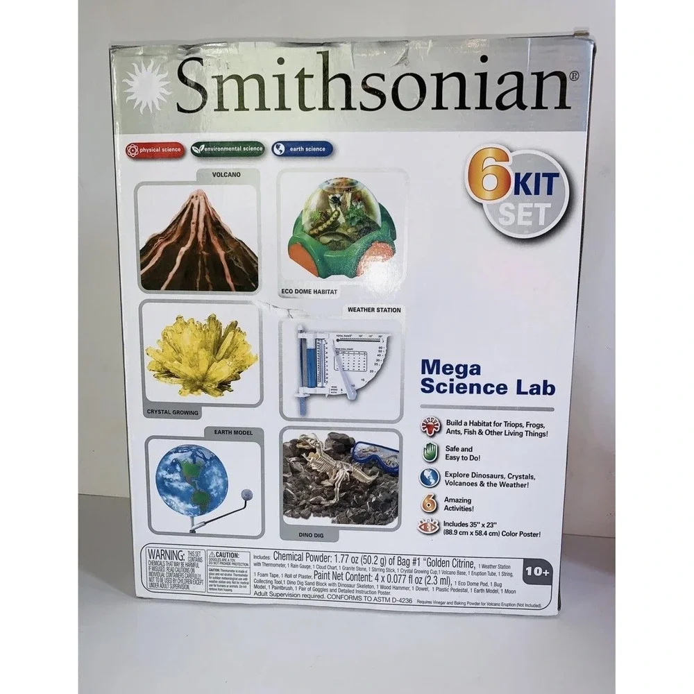 Smithsonian Mega Science Lab 6 Kit Set STEM Volcano Weather Age 10+ Dino Dig NEW